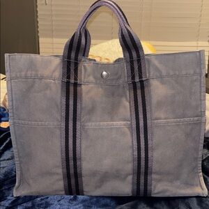 Hermes Gray Canvas Tote Bag